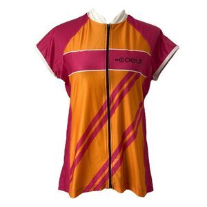Coeur Women's Cycling Jersey Shirt Pink and Orange Full Zip Pockets Size XL